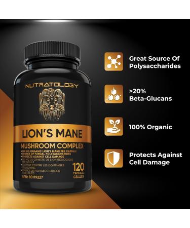 Organic Lion's Mane Mushroom Capsules - Nootropic Mushroom Supplements Formulated With 40% Polysaccharides & 20% Beta-Glucan! Immunomodulating Properties & A Potent Source Of Antioxidants. Supports Memory Cognition & Brain Health - 120 Capsules 120 count  - Buy Online on GoSupps.com
