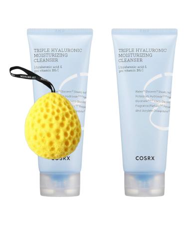 Hydrium Triple Hyaluronic Cleanser 5.07 Fl.Oz Deep Hydration With Vitamin B5 Gentle Daily Facial Cleaner For Women Bundle With Bath Sponge Korean Skincare Cruelty-Free (Pack Of 2)
