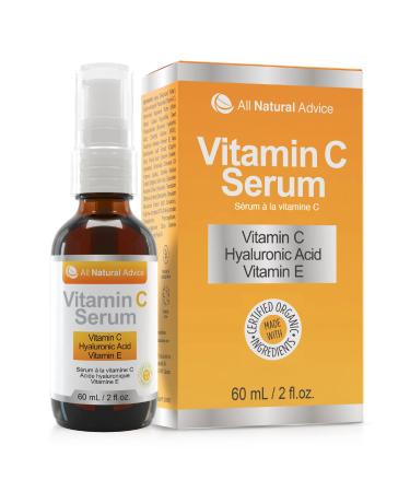 Vitamin C Serum For Face - All Natural Advice  with Hyaluronic Acid & Vitamin E   Facial Serum for Deep Hydration - Organic Face Care -Proud Canadian Company (60ml / 2oz) 2.03 Fl Oz (Pack of 1)