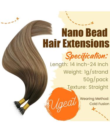 Ugeat Nano Tip Hair Extensions Real Human Hair Nano Beads Hair Extensions Ombre Dark Brown Mix Golden Blonde Nano Ring Hair Extensions Human Hair 18 inch #4/10/16 50Grams Tip-45cm 3.Nano#4/10/16 - Buy Online on GoSupps.com
