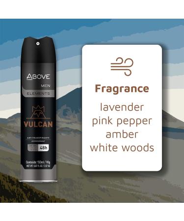 ABOVE 48 Hours Element Antiperspirant Deodorant Spray for Men - Vulcan 3.17 oz | Long-Lasting No Stains Sage Pink Pepper & Basil - Buy Online on GoSupps.com