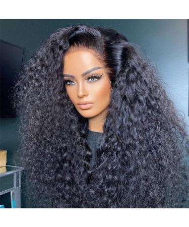 13x6 Transparent Lace Front Wigs Human Hair Curly Human Hair Wigs for Black Women 200% Density Glueless Lace Frontal Wigs Brazilian Virgin Human Hair Pre Plucked Bleached Knots Curly Wigs (26inch) 26 Inch