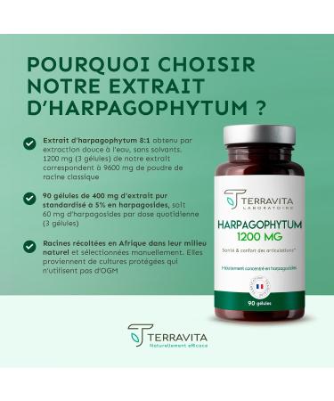 HARPAGOPHYTUM | Extrait 8:1 Ultra Concentr 5% en Harpagosides | Douleurs Articulaires - Arthrose | Mobilit et Souplesse Renforc es | 90 G lules de 400 mg | Made in France | Terravita - Buy Online on GoSupps.com