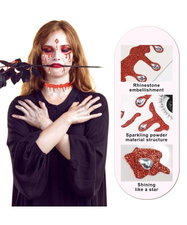 3D Red Glitter Halloween Face Stickers - Temporary Diamond Art for Kids & Adults | Perfect for Halloween Parties - Buy Online on GoSupps.com