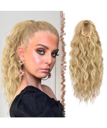 Fine horsepower hair part with cord long waves braid extension hair extensions synthetic wavy blond hair extension clip in ponytail for women 45 cm light ash brown & pale blonde
