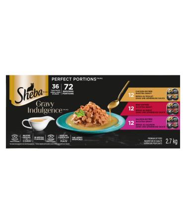 Sheba Gravy Indulgence Perfect Portions Adult Wet Cat Food Chicken & Beef & Salmon Entr e in Extra Gravy Variety Pack (36) 75g Trays