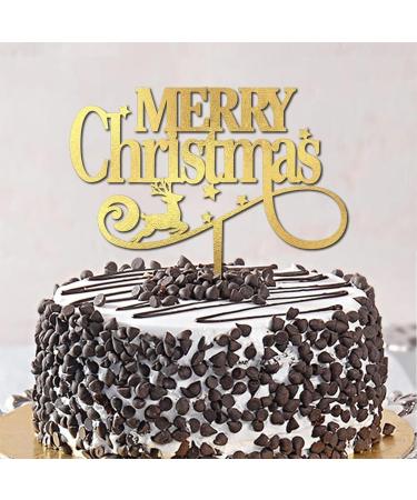 Merry Christmas Birthday Cake Topper Cheers to 2022 Letter Cake Cupcake Toppers for Engagement Anniversary Decoration Custom Customized Santa Hat Xmas Deer Wood Gold Glitter Style-7 - Buy Online on GoSupps.com