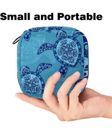 Portable Women's Binding-Up Bags | Menstrual Cup Pocket & Insert Bag for Teenage Girls | Art Navy Blue Sea Turtle | Perfect for First Period & Tampons - Buy Online on GoSupps.com