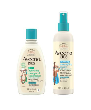 Aveeno Kids 2-in-1 Hydrating Shampoo & Conditioner Gently Cleanses Conditions Kids Hair 12 fl. Oz with Aveeno Kids Hydrating Detangling Spray Quickly & Gently Detangles Kids' Hair 10 fl. Oz Shampoo & Conditioner + Detangler Bundle of 2