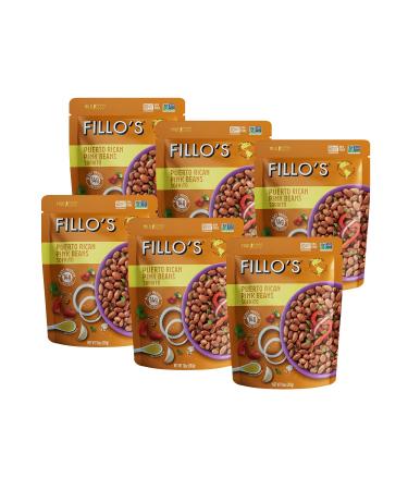 FILLOS Puerto Rican Pink Beans, Ready to Eat Sofrito Beans, 6 Count, 10 Ounces Each, Seasoned with Fresh Vegetables, Microwavable, Non-GMO, Vegan, Plant Protein