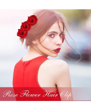 12 Pack Red Rose Floral Hair Clips - Mexican Hair Flowers Hairpin Set for Women | Wedding and Party Supplies - Rose Hair Accessories - Buy Online on GoSupps.com