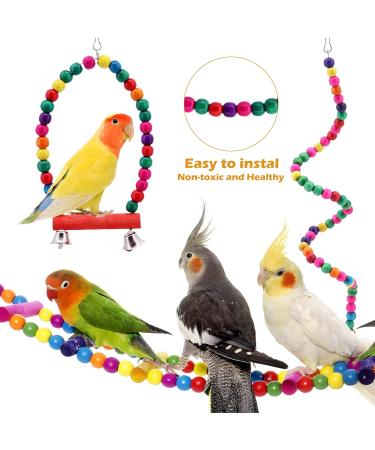 Seahelms 8-Piece Parrot Bird Toys Set - Natural Wood Chewing Hammock Bell & Swing for Nymphic Finches and Small Parrots - Colorful Bird Cage Enrichment - Buy Online on GoSupps.com