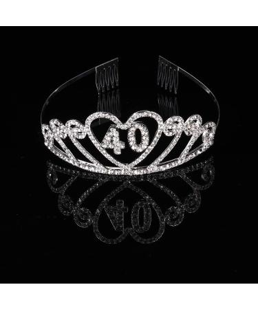 40th Birthday Tiara Rhinestone Crown with Hair Comb 40th Happy Birthday Crown Birthday Party Decorations for Women Girls Crown Silver - Buy Online on GoSupps.com