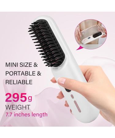 Cordless Hot Hair Brush Straightener - Ceramic Electric Comb for Natural Black Hair & Beard Anti-Burn Design - Perfect Holiday Gift - 9000mA White - Buy Online on GoSupps.com
