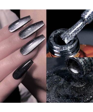 Black Crystal Magnetic Cat Eye Gel Sparkling Glitter Nail Polish Semi Permanent Nail Decoration Soak Off LED UV Gel Varnishes - (Color: 7.5ml) - Buy Online on GoSupps.com