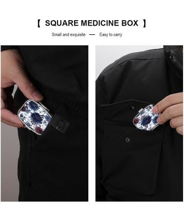Watercolor Dark Blue Pill Box | 2 Compartment Decorative Pill Organizer | Portable Metal Case for Medicine - Buy Online on GoSupps.com
