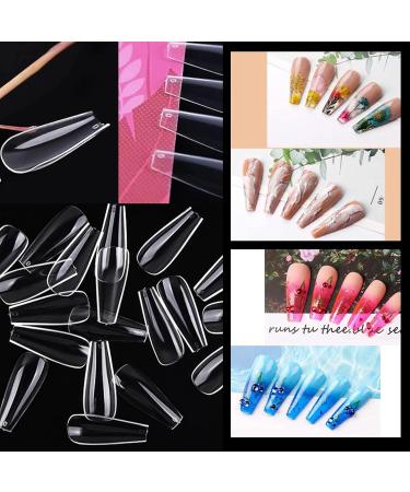 500 PCS Ballerina Fake Nails - Acrylic Artificial Nail Tips Coffin Shape Long Clear Box 10 Sizes - Buy Online on GoSupps.com