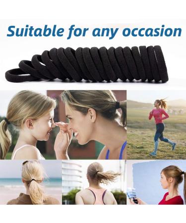 50 Black Seamless Hair Ties for Women - Strong Hold Ponytail Holders - No Damage to Thick Hair - 2 Inch Diameter - Pack of 50 - Buy Online on GoSupps.com