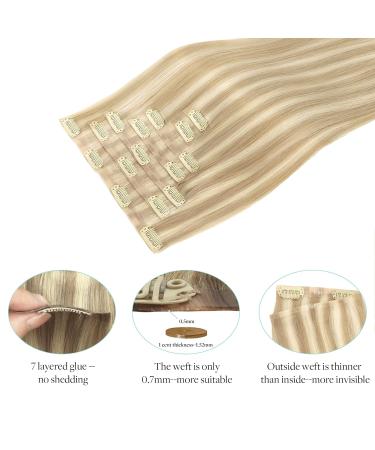 Doores Seamless Clip-In Extensions | 20 Inch Real Hair Dirty Blonde Highlights - 110g Remy Human Hair Thick & Natural - International Shipping - Buy Online on GoSupps.com