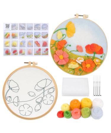 Mayboos Needle Felt Starter Set, Needle Felt Supplies for Beginners, Wool Needle Felt Set with Wool Bag, Felt Needle, Picture Frame, Foam Pad, Felt Cloth and Instructions, Used for Home Decoration Color1