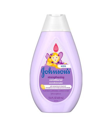 Johnson's Strengthening Tear-Free Kids' Conditioner with Vitamin E Strengthens & Helps Prevent Breakage  Paraben-  Sulfate- & Dye-Free  Hypoallergenic & Gentle on Toddler Hair  13.6 fl. oz