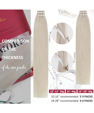 Moresoo Platinum Blonde Tape in Hair Extensions 14 Inch 20Pcs 30g #60 - Real Human Remy Hair, Thick and Seamless Tape in Extensions - Buy Online on GoSupps.com
