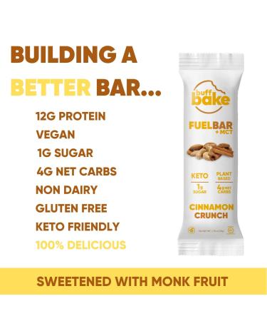 Buff Bake Fuel Bar Keto Protein Bars - Vegan, Low Carb, Gluten Free | 12g Plant Based Protein, MCT, Energy, Fiber | Cinnamon Crunch Flavor - 12 Pack - Buy Online on GoSupps.com