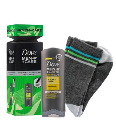 Dove Men+Care Active+Fresh Face & Body Wash 250ml & Socks Gift Set for him Dove Men+Care gift set Perfect Stocking filler Secret Santa or All-year-round gift