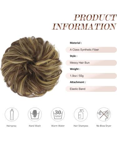 FESHFEN Messy Bun Hair Piece Hair Scrunchies Thick Curly Wavy Hair Piece Synthetic Donut Updo Hairpieces for Women Girls Blonde Highlighted Medium Brown 55 g (Pack of 1) 86H10# Blonde Highlighted Medium Brown - Buy Online on GoSupps.com