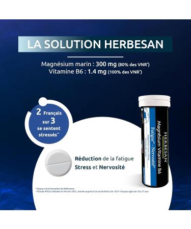 HERBESAN -Magnesium & Vitamin B6-Stress Nervousness Transient Fatigue-Mint Flavor-Made in France. Tube of 15 chewable tablets - Buy Online on GoSupps.com