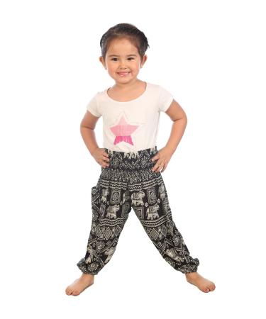 Lofbaz Children Hippy Thai Harem Aladdin Pirate Kids Pants Bohemian Baggy Colorful 5-6 Years Elephant Black