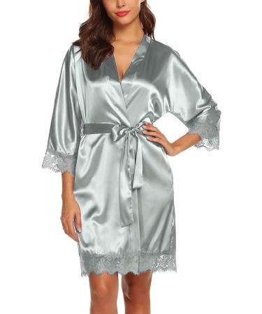 BESDEL Women's Satin Silk V-Neck Kimono Robe XL Grey - Buy Online on GoSupps.com