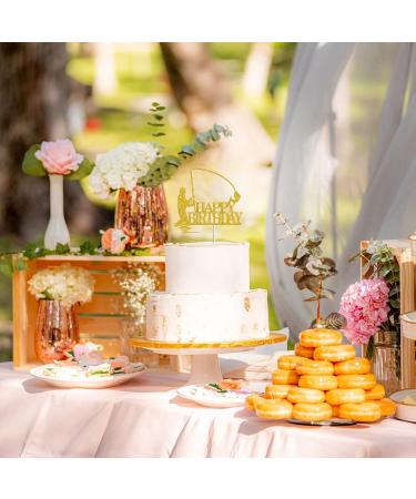 Tenhaisi Gold Glitter Happy Birthday Cake Topper Birthday Party Decorations Fishing Cake Topper Fisherman Birthday Party Supplies - Buy Online on GoSupps.com