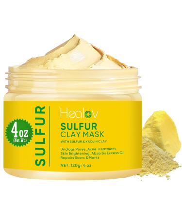 Sulfur Face Mask All Natural Sulfur Facial Clay Mask Glowing Skin Mask For Acne Spots Oily Skin Sulfur Acne Mask Absorbs Excess Oil and Unclogs Pores Sulfur Mask Skincare