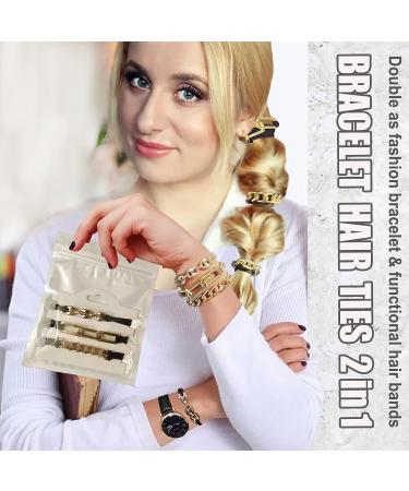 Gold Metal Jewelry Hair Ties for Women - Dark Brown Elastic Scrunchies Ponytail Holders - Trendy Hair Accessories & Gifts - Buy Online on GoSupps.com