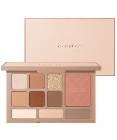 10 In 1 Color Eyeshadow Palette Matte Shimmer Glitter Pigment Eye Shadow Blush Makeup Pallete Neutral Nudes Pink Eye Makeup Palette with Mirror 01.Coffee