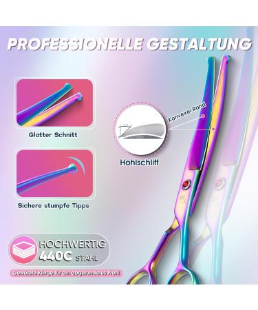 Professional Curved Dog Care Scissors - Safe Round Pointed Pet Fur Scissors for Dogs & Cats | Japanese 440C Stainless Steel | Rainbow Design - Buy Online on GoSupps.com