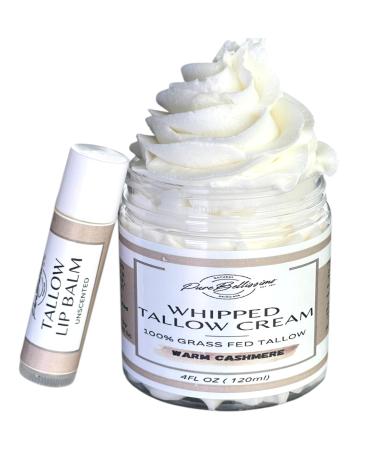 Beef Tallow for Skin Care - Whipped Beef Tallow for Face and Body with Tallow Lip Balm Set - Natural Greassfed Beef Tallow Moisturizer for Sensative Skin- Warm Cashmere Scent