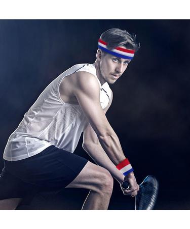 Striped Sweatbands Set - American Flag Style Headband and Wristbands in Red, White, and Blue - Buy Online on GoSupps.com