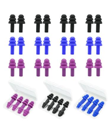 Ear Plugs for Sleeping 12 Pair Earplugs Noise Canceling Soft Silicone Ear Plug Reusable Earplugs for Sleep Concert Swimming Study Loud Noise Snoring(Black Blue Purple)