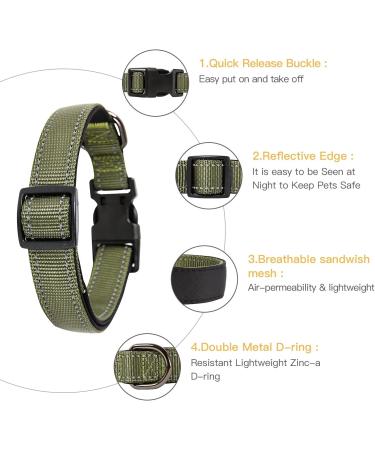 HEELE Reflective Neoprene Padded Dog Collar - Adjustable for Medium Dogs - Army Green - Size M (34-52cm) - Buy Online on GoSupps.com