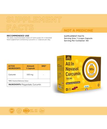 Camrusepa All in Novasol Curcumin Herbal Supplement Advanced Curcumin Formula Enhanced Absorption Licaps Capsules Supports Antioxidant Immune & Cellular Health | 60 Capsules - Buy Online on GoSupps.com