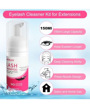 Eyelash Shampoo Cleanser Set Lash Extension Clean Mousse Mini USB Fan Dryer Wash Bottle Mascara Brush Cleansing Brushes Makeup Remover Pad Disposable Microbrushes Women Beginner Home Salon Use - Buy Online on GoSupps.com