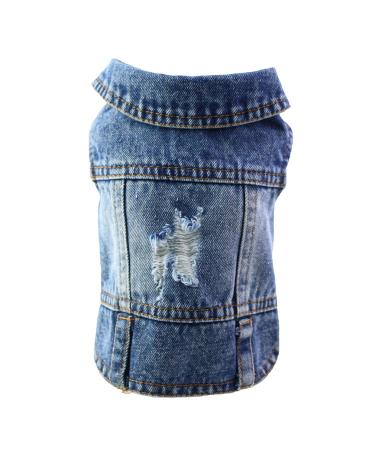 Pet Clothes Dog Jeans Jacket Cool Puppy Denim Dog Shirts for Small Medium Dogs Cats Lapel Vests Vintage Washed Dog Clothes Scratch Design Dog Coat XS Weight (23lb) | Chest (10") Dark Blue