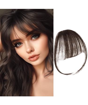 AURUZA Wispy Bangs Hair Clip Extensions 100% Human Hair - Fake Bangs Clip in bangs with Temples and Curved Bangs  Hair pieces for Women  Ponytail extension human hair  Enjoy Daily Wear and Convenience (4)Dark Browm