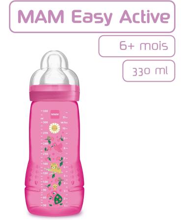MAM Easy Active 2nd Age Feeding Bottle 330ml - X-Flow Teat - Pink, 6+ Months - Ultra-Fast Speed - 1 Count - Buy Online on GoSupps.com