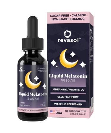 Revasol Liquid Melatonin Sleep Aid, L-Theanine & Vitamin D3, Dietary Supplement, Natural Melatonin 1 mg, Natural Sleep Aids for Adults & Kids 4+, Sleeping Supplement, 2 oz