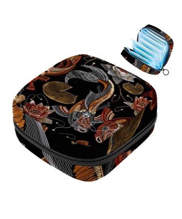Women's napkin storage bag embroidery koi-fish water lilies menstrual cup portable women's bandages storage bags female menstruation first period bag