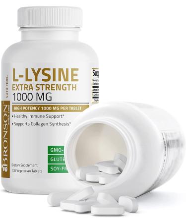 Bronson L-Lysine 1000mg High Potency Immune Support & Collagen Synthesis - 100 Vegetarian Tablets - Buy Online on GoSupps.com