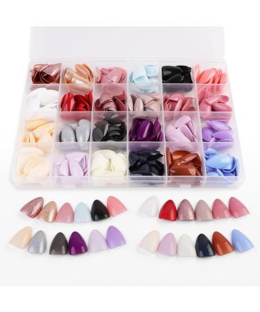 Justotry 576 Pieces Gel Almond Glitter Press On Nails Set with Glue - Short Colourful Artificial Nails for a Glossy Finish - Includes Nail File and Jelly Oval Fingernails - 24S03 - Buy Online on GoSupps.com